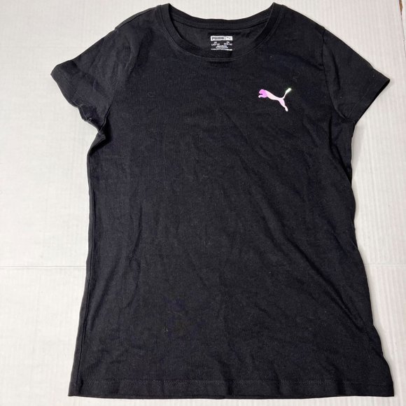 Puma Black t shirt girls large iridescent logo in corner - Picture 1 of 5